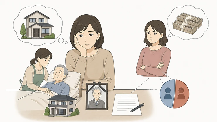 実家をめぐる相続トラブルの事例イラスト